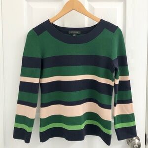 Ann Taylor Green and Navy Striped Sweater